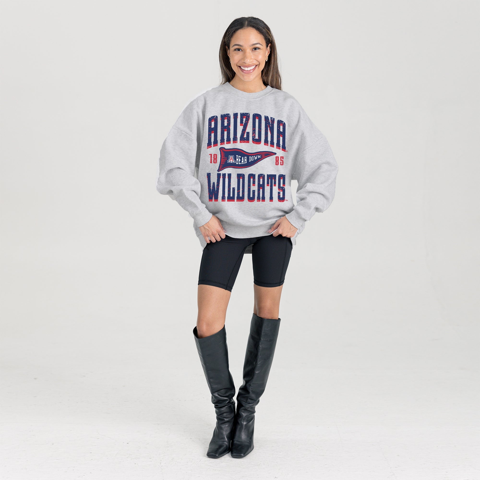 ARIZONA WILDCATS PENNANT PRIDE PREMIUM FLEECE DROP SHOULDER CREWNECK PULLOVER