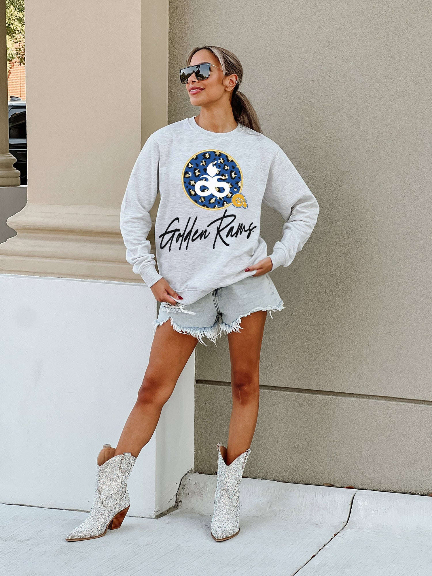 ALBANY STATE GOLDEN RAMS GOING WILD PREMIUM FLEECE DROP SHOULDER CREWNECK PULLOVER