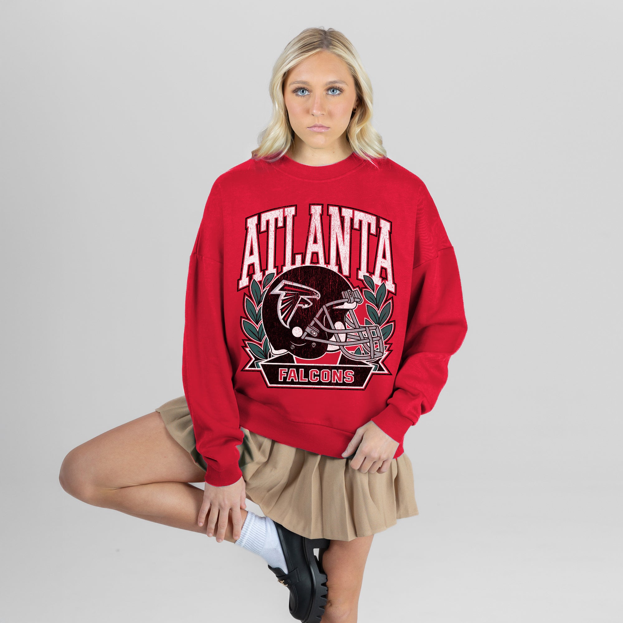 ATLANTA FALCONS CLASSIC ARCHIVES PREMIUM FLEECE DROP SHOULDER CREWNECK PULLOVER