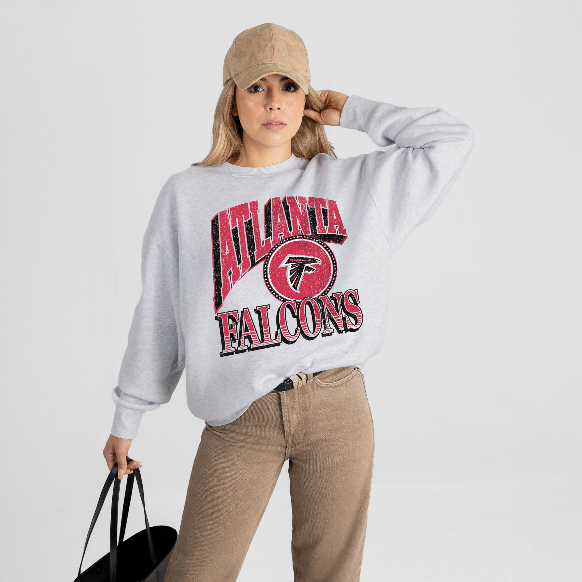 ATLANTA FALCONS GAME ON PREMIUM FLEECE DROP SHOULDER CREWNECK PULLOVER
