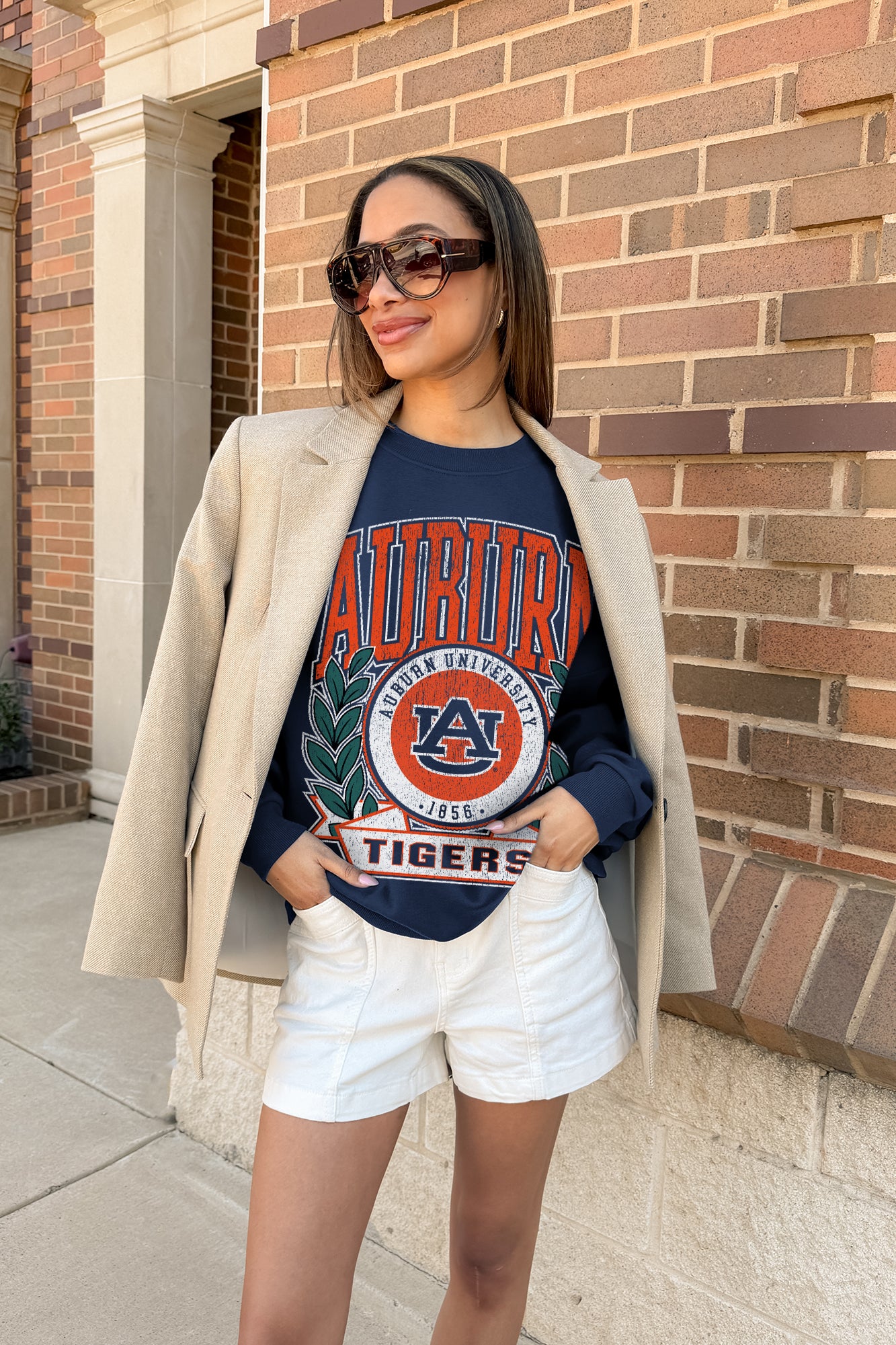 AUBURN TIGERS CLASSIC ARCHIVES PREMIUM DROP SHOULDER FLEECE CREWNECK PULLOVER