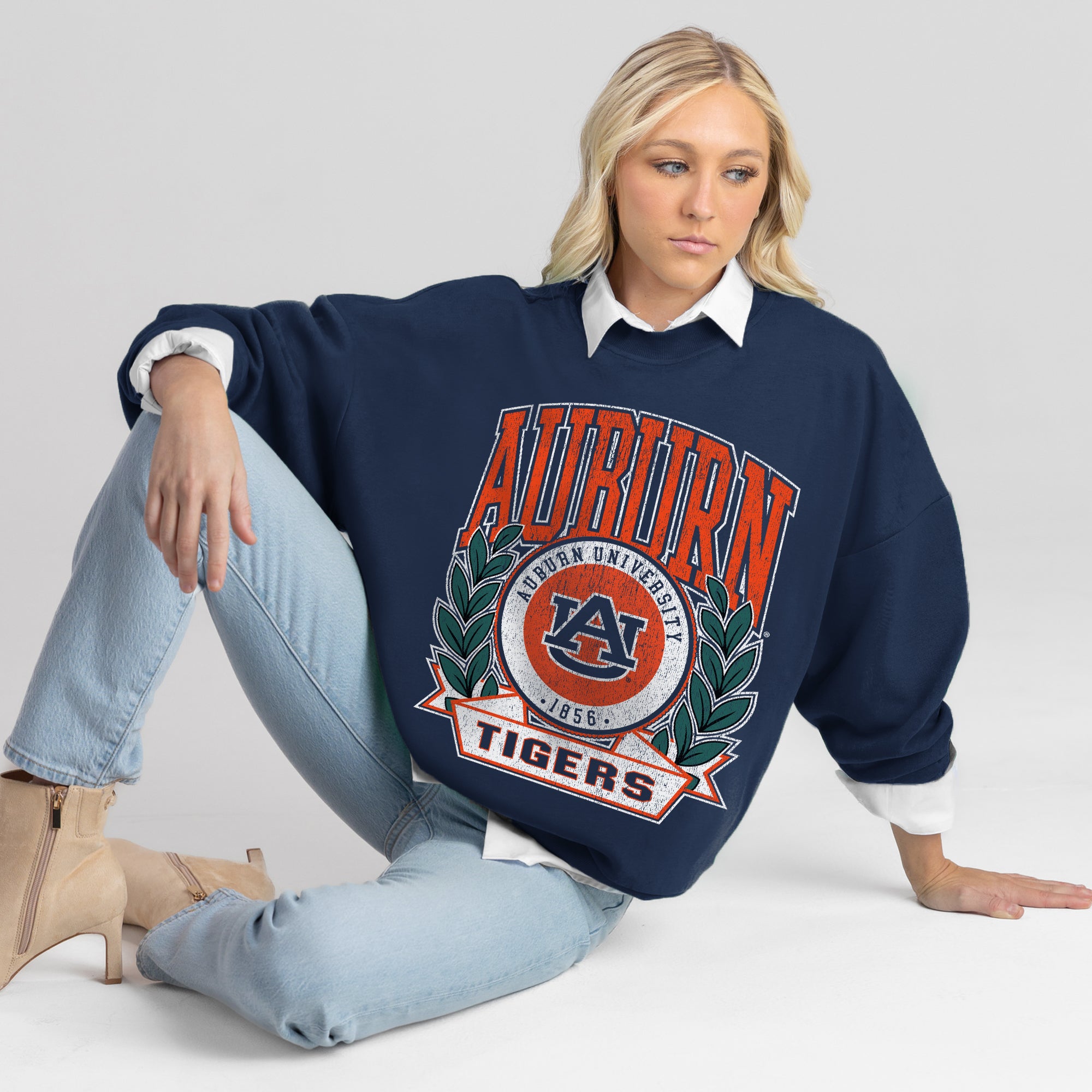 AUBURN TIGERS CLASSIC ARCHIVES PREMIUM DROP SHOULDER FLEECE CREWNECK PULLOVER