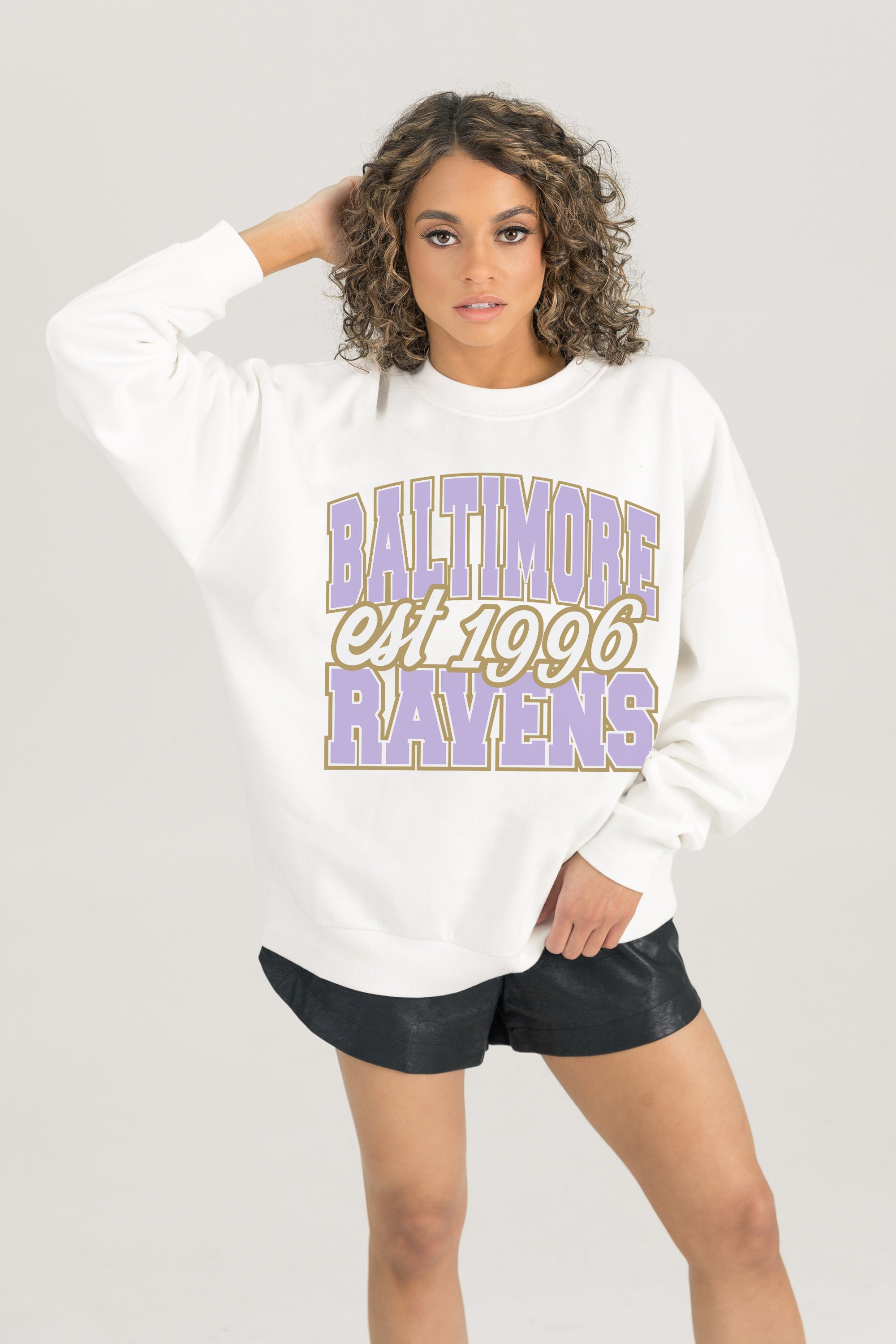 BALTIMORE RAVENS FADED FORMATION PREMIUM FLEECE CREWNECK PULLOVER