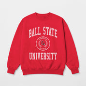 BALL STATE CARDINALS PRIME PLAY PREMIUM FLEECE DROP SHOULDER CREWNECK PULLOVER