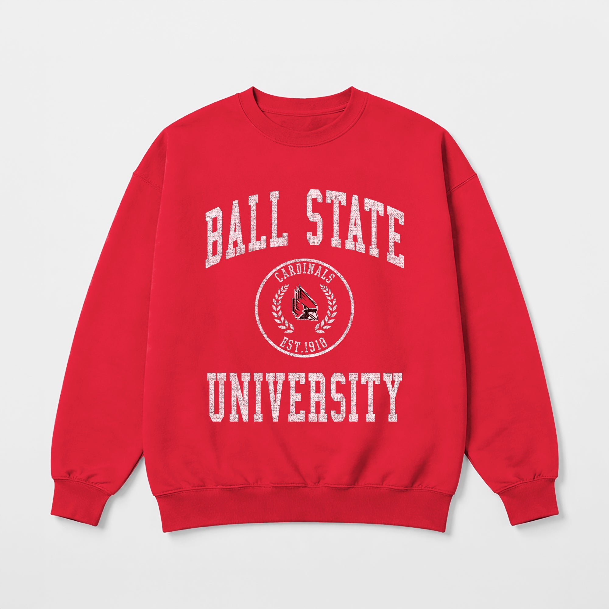BALL STATE CARDINALS PRIME PLAY PREMIUM FLEECE DROP SHOULDER CREWNECK PULLOVER