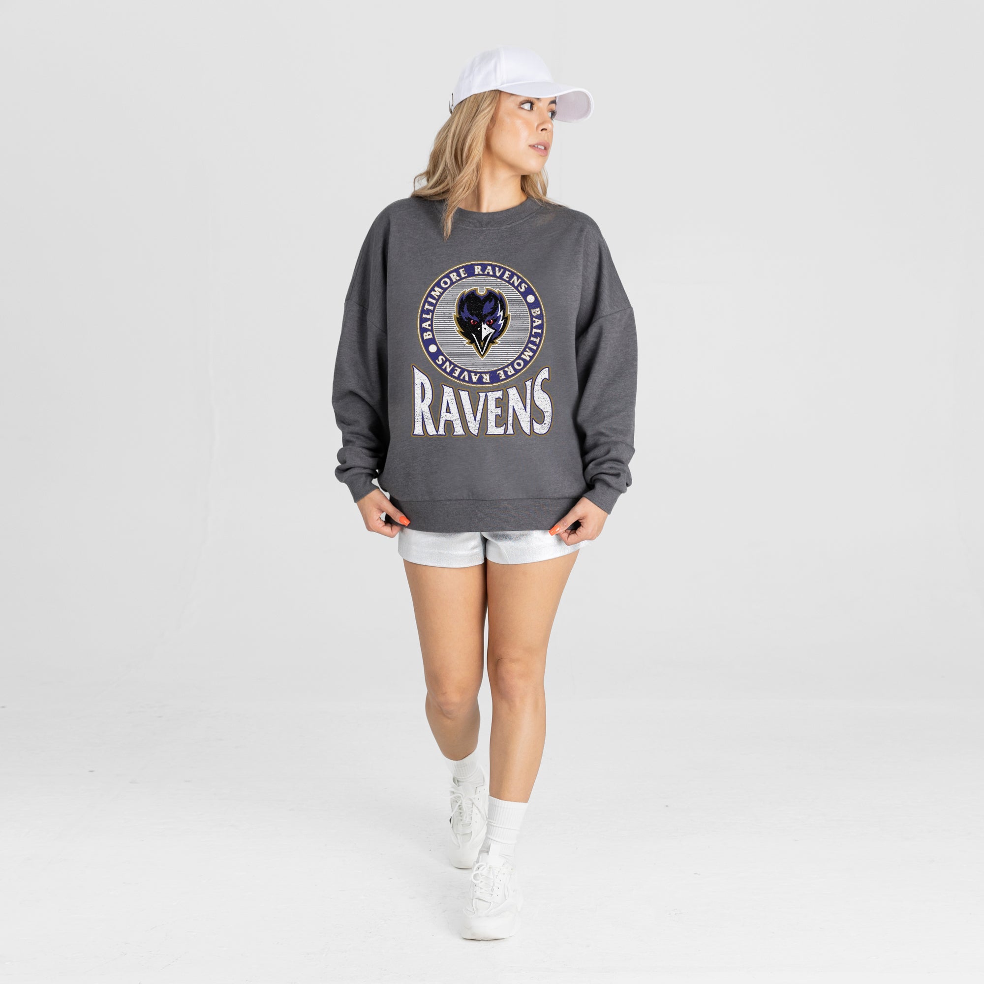 BALTIMORE RAVENS SATURDAY SEAL PREMIUM FLEECE DROP SHOULDER CREWNECK PULLOVER