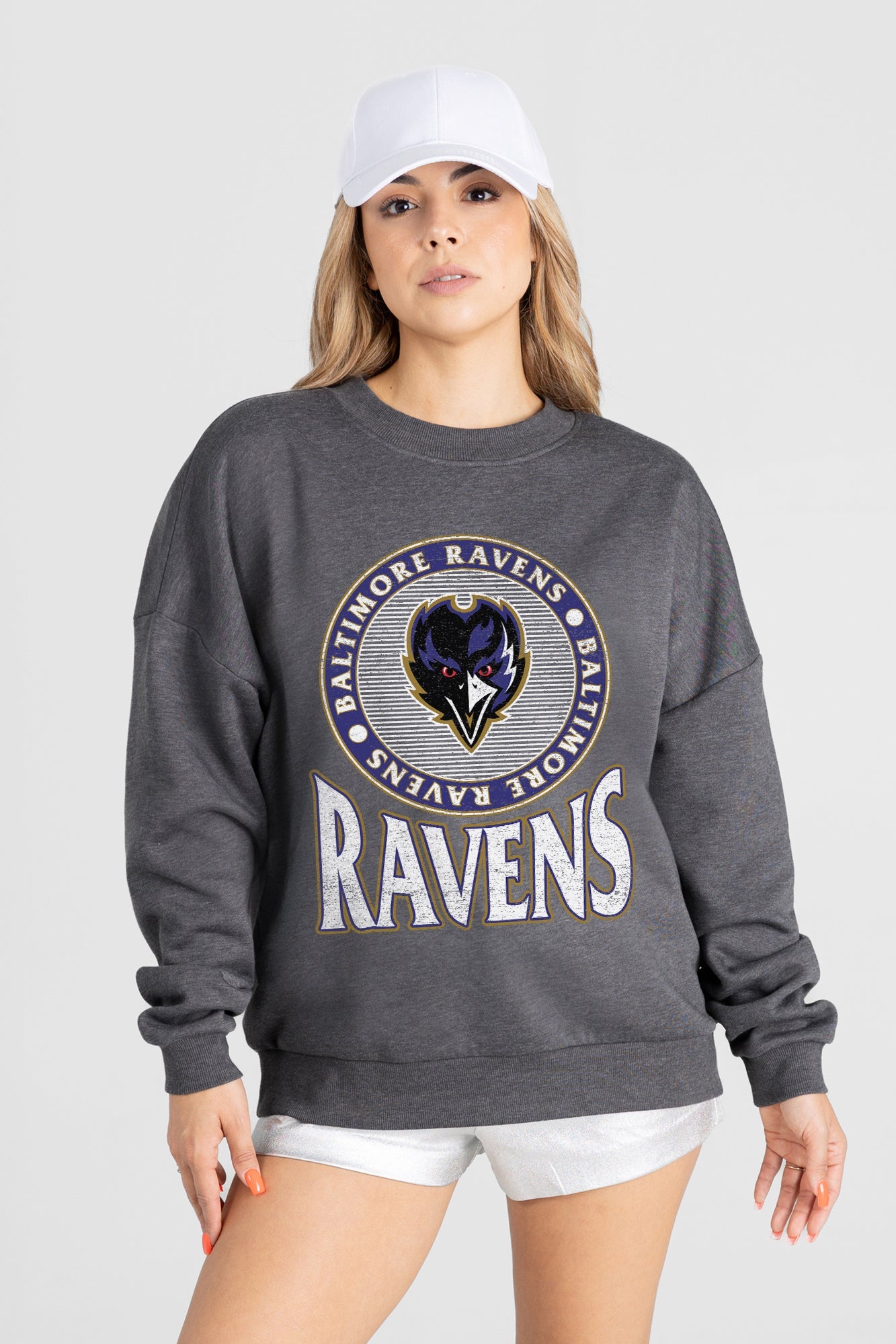 BALTIMORE RAVENS SATURDAY SEAL PREMIUM FLEECE DROP SHOULDER CREWNECK PULLOVER