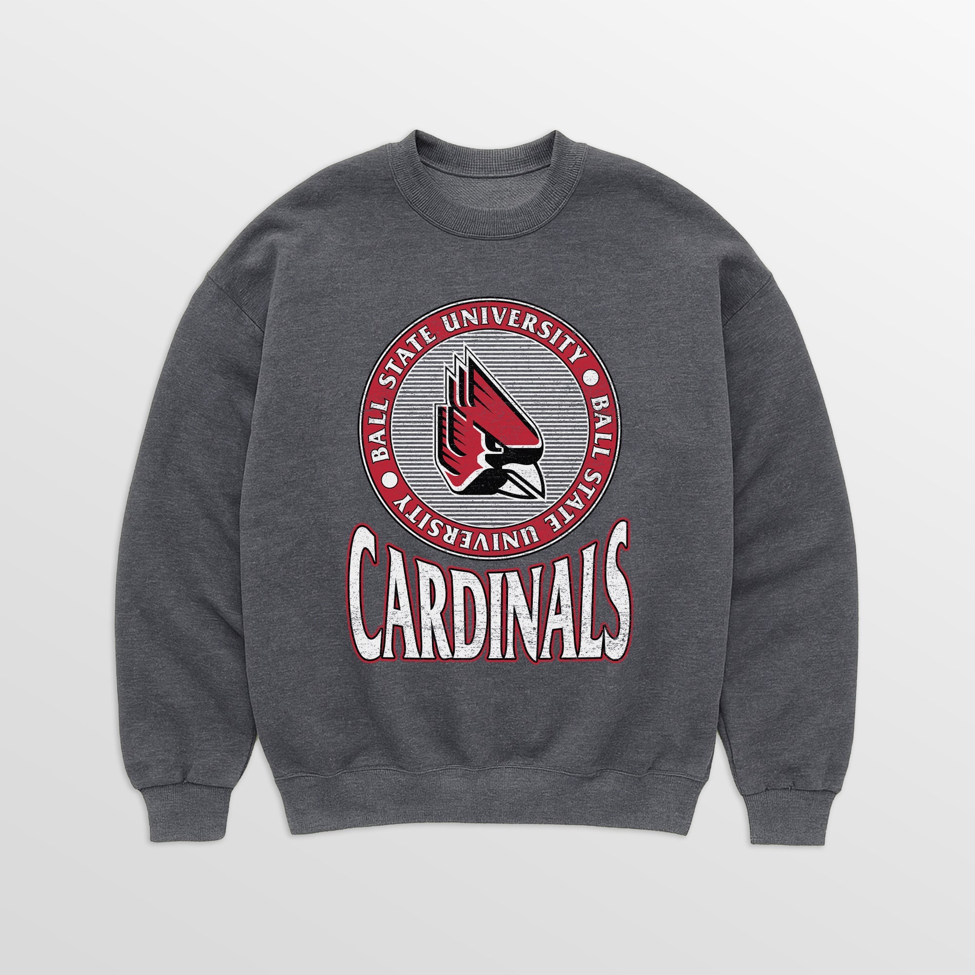 BALL STATE CARDINALS SATURDAY SEAL PREMIUM FLEECE DROP SHOULDER CREWNECK PULLOVER