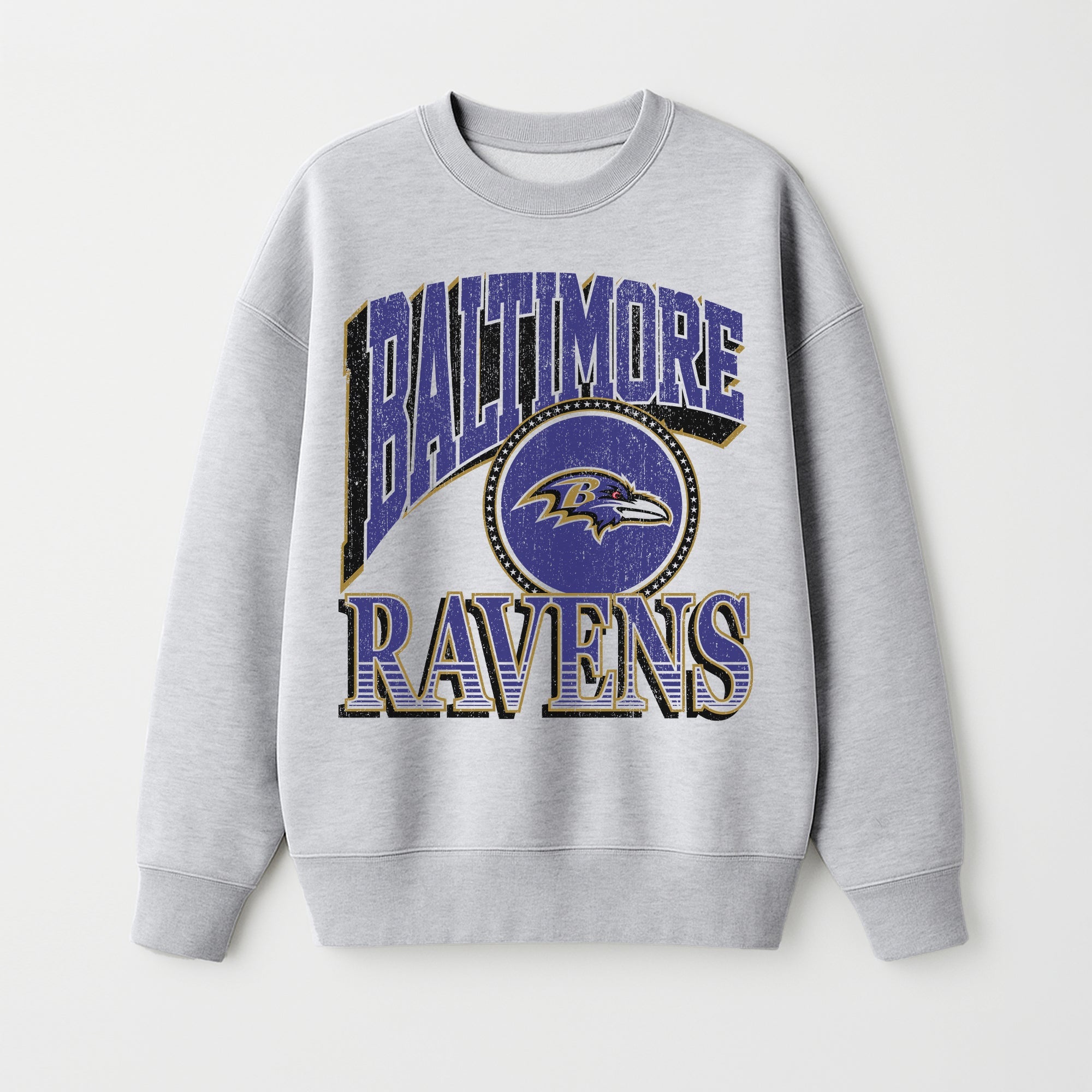 BALTIMORE RAVENS GAME ON PREMIUM FLEECE DROP SHOULDER CREWNECK PULLOVER