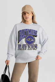 BALTIMORE RAVENS GAME ON PREMIUM FLEECE DROP SHOULDER CREWNECK PULLOVER