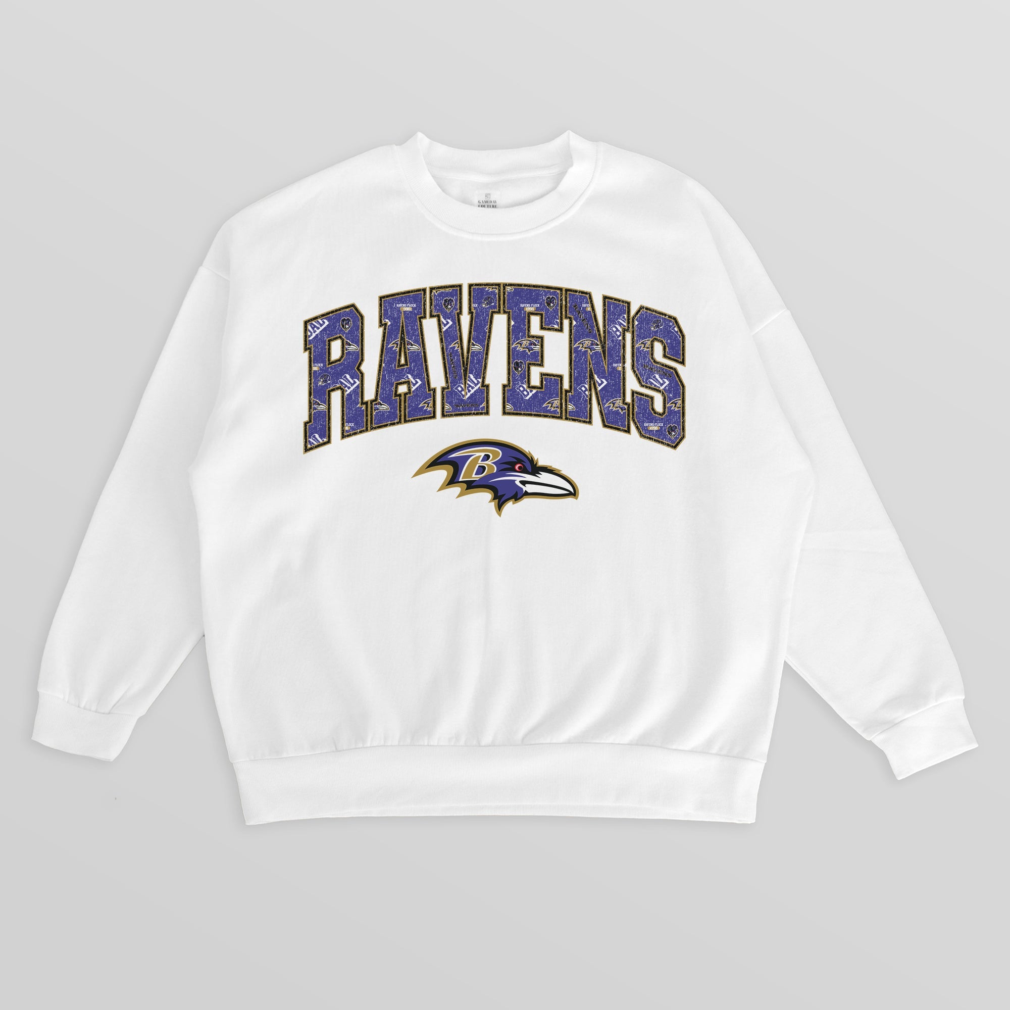 BALTIMORE RAVENS SWEET PLAY PREMIUM FLEECE DROP SHOULDER CREWNECK PULLOVER