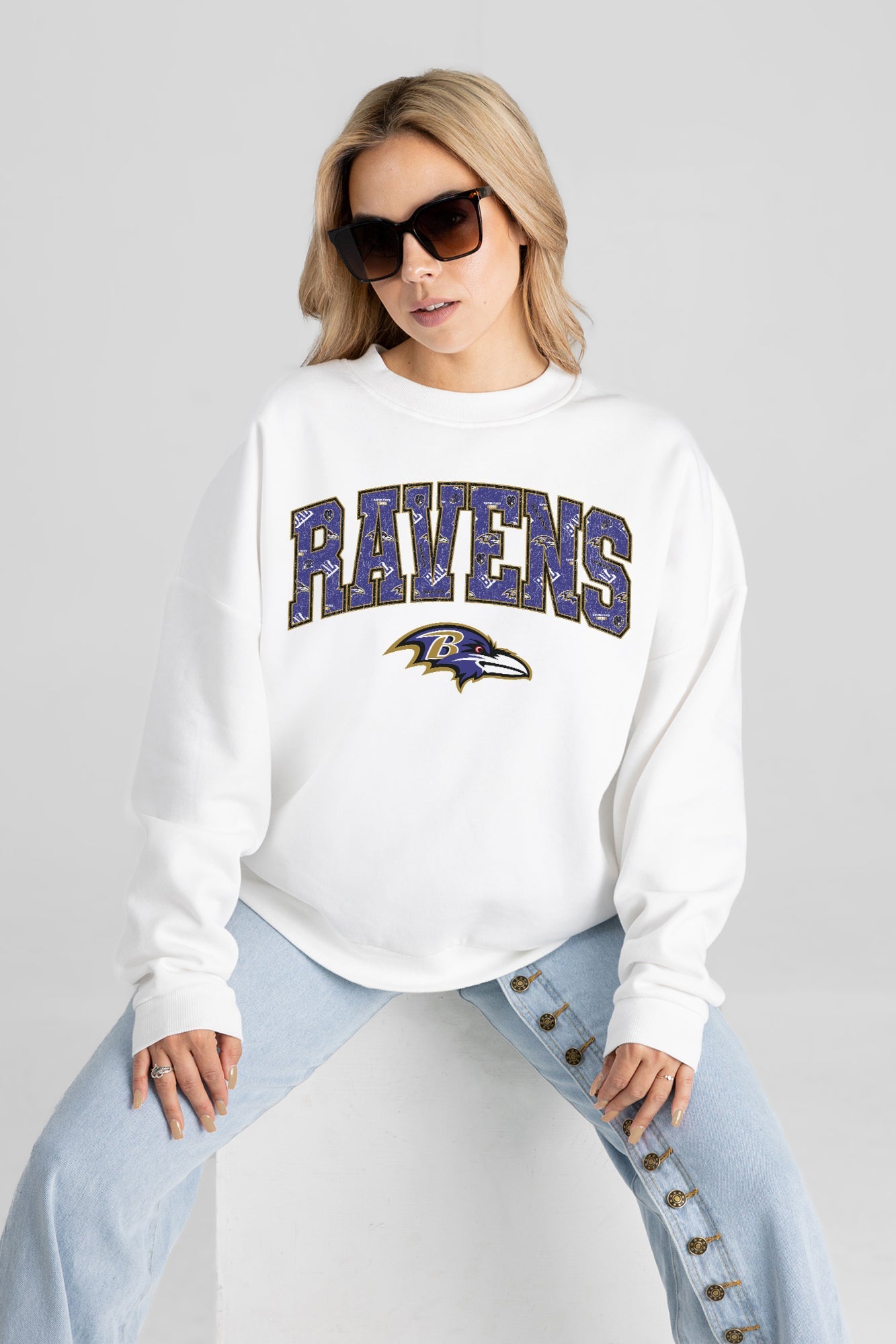 BALTIMORE RAVENS SWEET PLAY PREMIUM FLEECE DROP SHOULDER CREWNECK PULLOVER