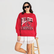 BALL STATE CARDINALS MAIN CHARACTER PREMIUM FLEECE DROP SHOULDER CREWNECK PULLOVER