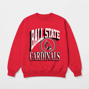BALL STATE CARDINALS MAIN CHARACTER PREMIUM FLEECE DROP SHOULDER CREWNECK PULLOVER