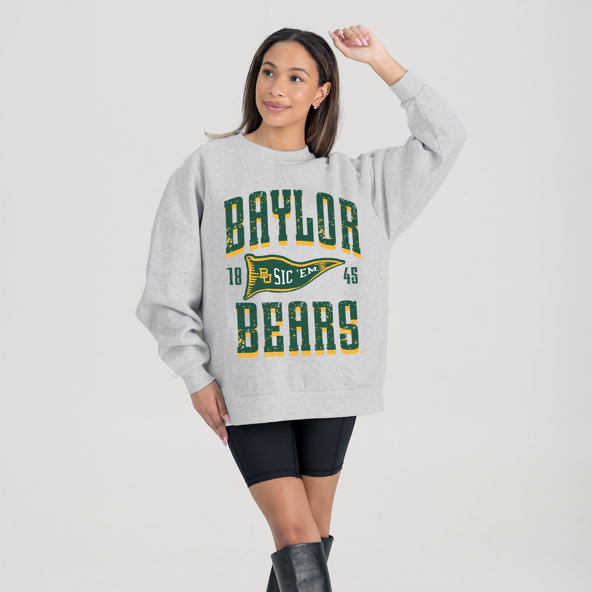 BAYLOR BEARS PENNANT PRIDE PREMIUM FLEECE DROP SHOULDER CREWNECK PULLOVER