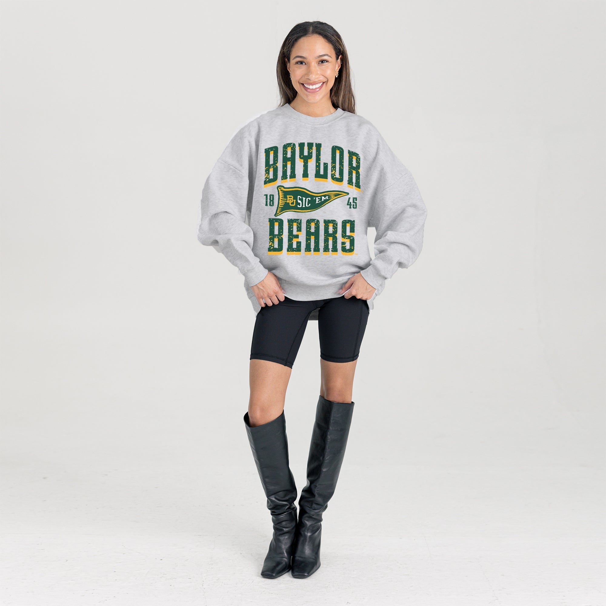 BAYLOR BEARS PENNANT PRIDE PREMIUM FLEECE DROP SHOULDER CREWNECK PULLOVER
