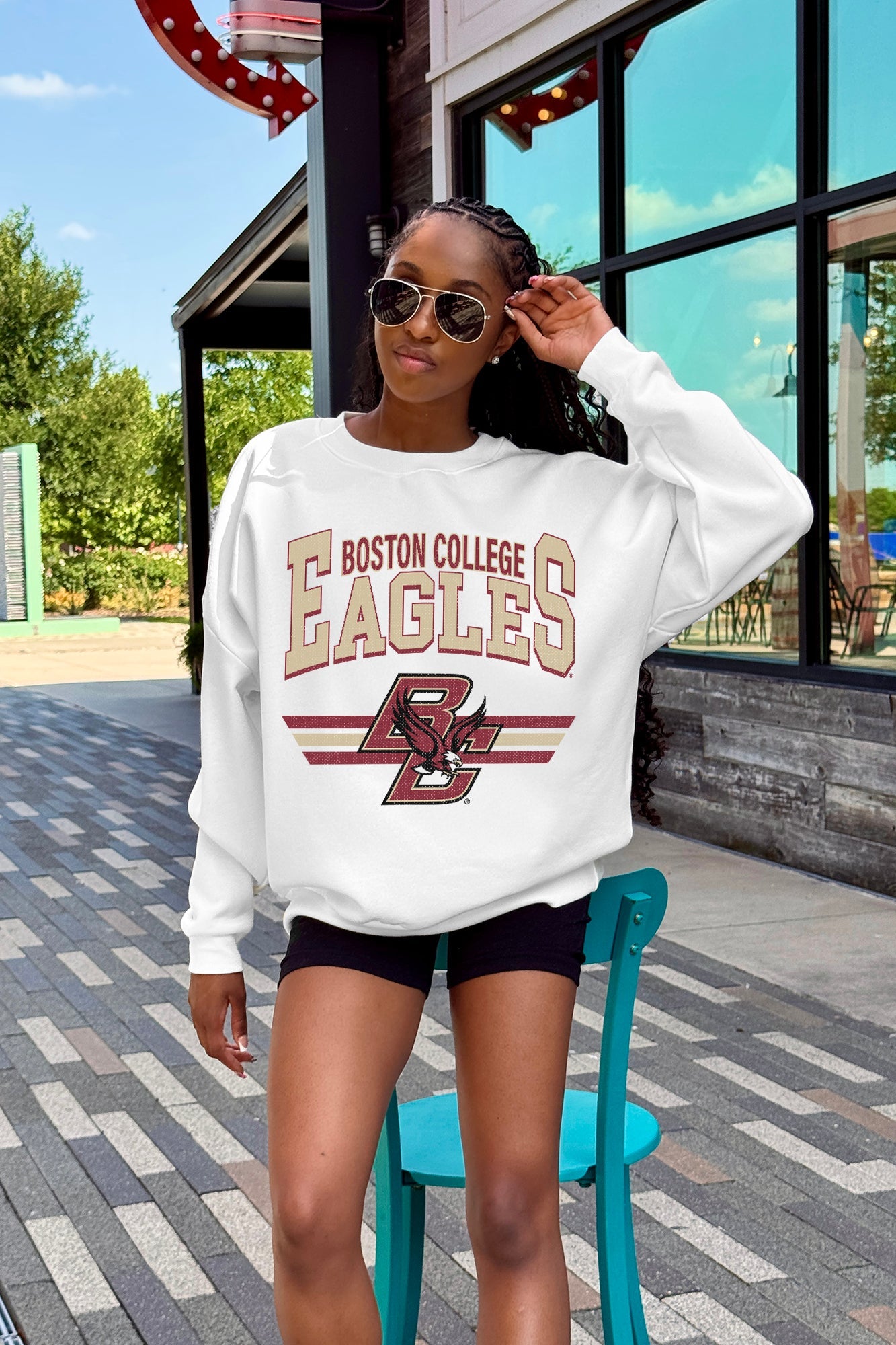 BOSTON COLLEGE EAGLES SWIFT STRIKE PREMIUM FLEECE DROP SHOULDER CREWNECK PULLOVER