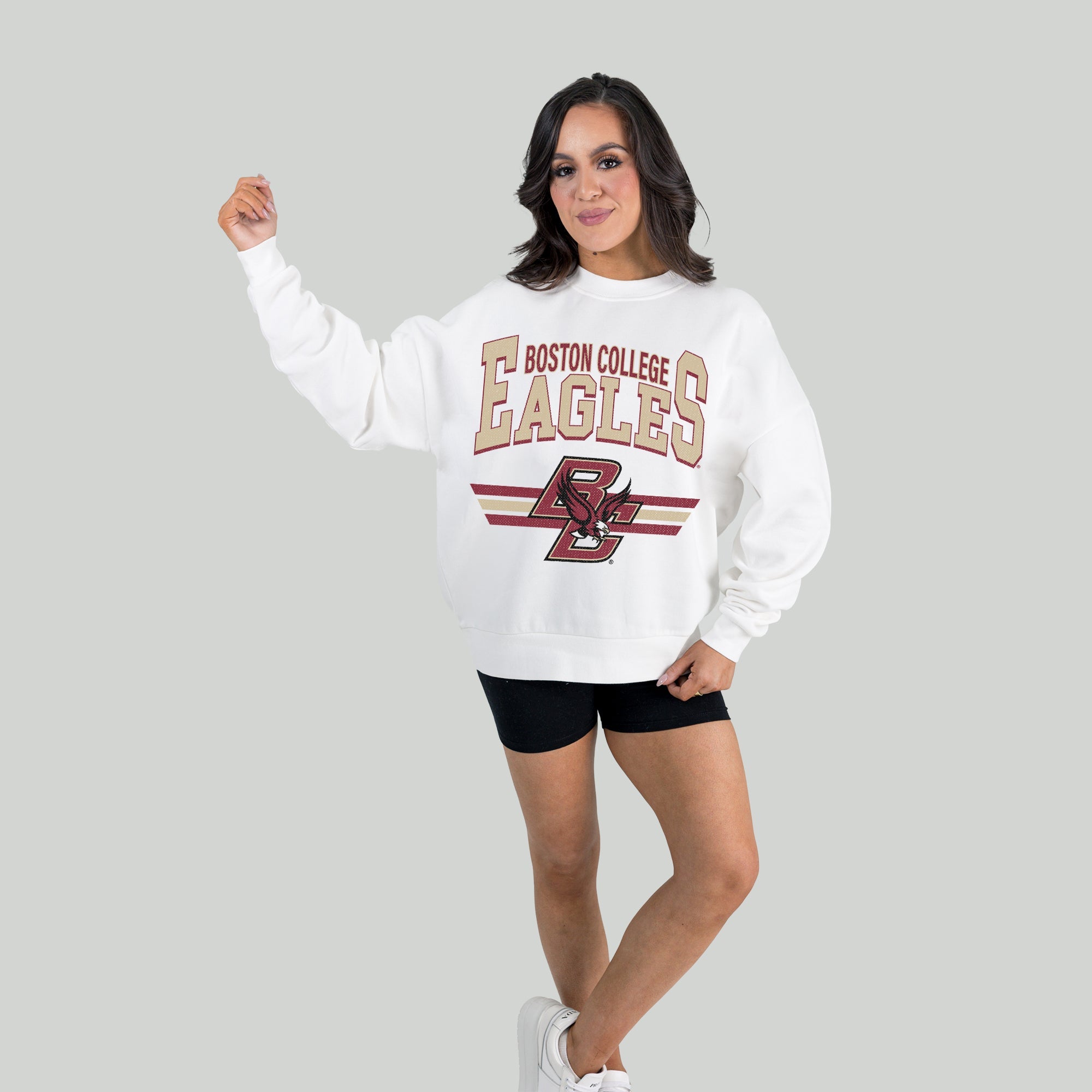 BOSTON COLLEGE EAGLES SWIFT STRIKE PREMIUM FLEECE DROP SHOULDER CREWNECK PULLOVER
