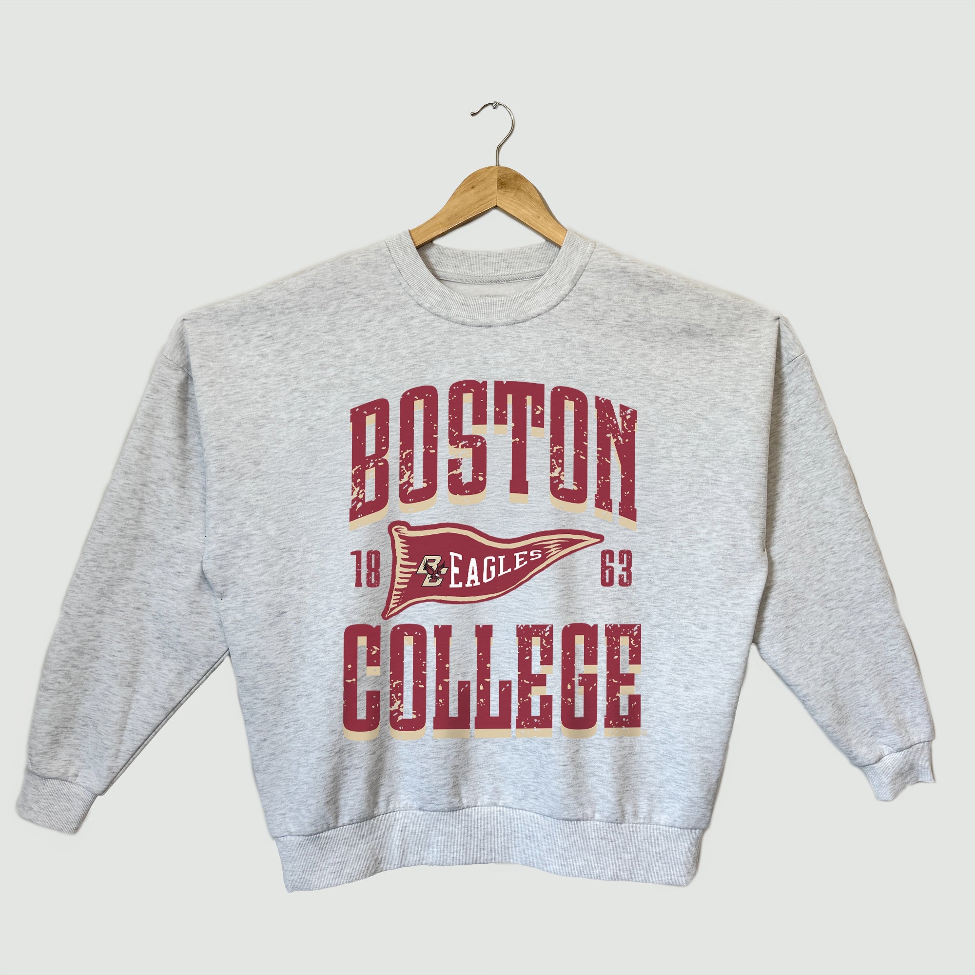 BOSTON COLLEGE EAGLES PENNANT PRIDE PREMIUM FLEECE DROP SHOULDER CREWNECK PULLOVER