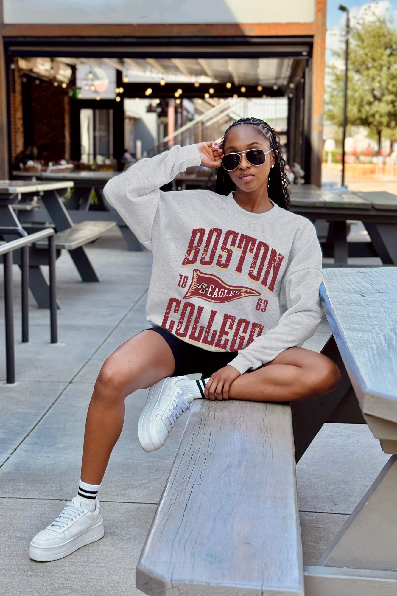 BOSTON COLLEGE EAGLES PENNANT PRIDE PREMIUM FLEECE DROP SHOULDER CREWNECK PULLOVER
