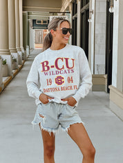 BETHUNE-COOKMAN WILDCATS ALLEGIANCE PREMIUM FLEECE DROP SHOULDER CREWNECK PULLOVER