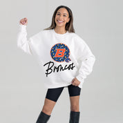 White Boise State Broncos Premium Fleece Crewneck Pullover - Full Body Studio Shot | Gameday Couture - SOHO