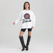 White Boise State Broncos Oversized Fleece Crewneck Pullover - Full Length with Boots | Gameday Couture - SOHO