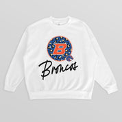 White Boise State Broncos Wild Breakthrough Fleece Crewneck Pullover - Flat Lay Front Detail | Gameday Couture - SOHO