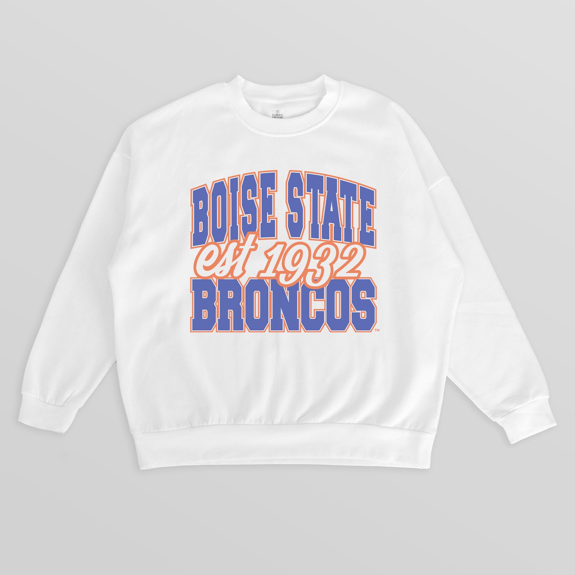 BOISE STATE BRONCOS FADED FORMATION PREMIUM FLEECE DROP SHOULDER CREWNECK PULLOVER