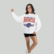 BOISE STATE BRONCOS SWIFT STRIKE PREMIUM FLEECE DROP SHOULDER CREWNECK PULLOVER