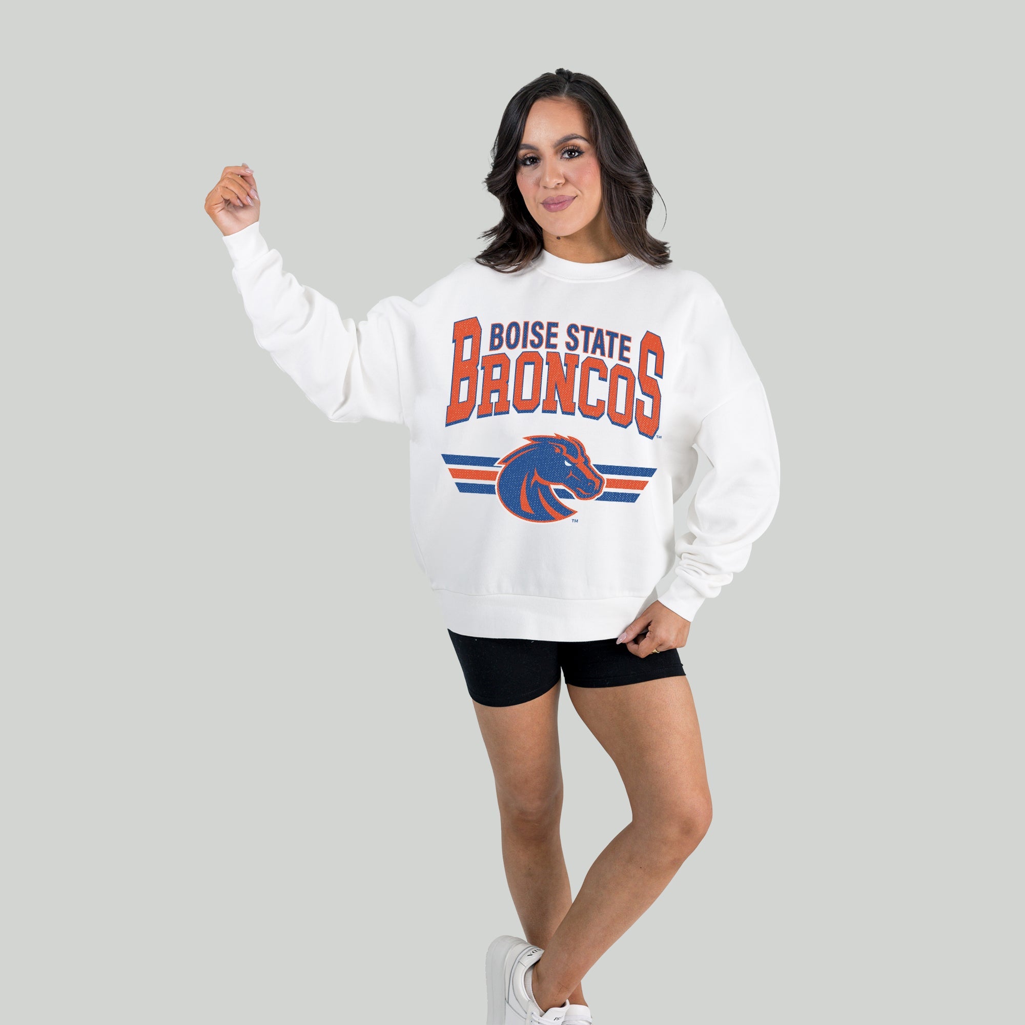 BOISE STATE BRONCOS SWIFT STRIKE PREMIUM FLEECE DROP SHOULDER CREWNECK PULLOVER