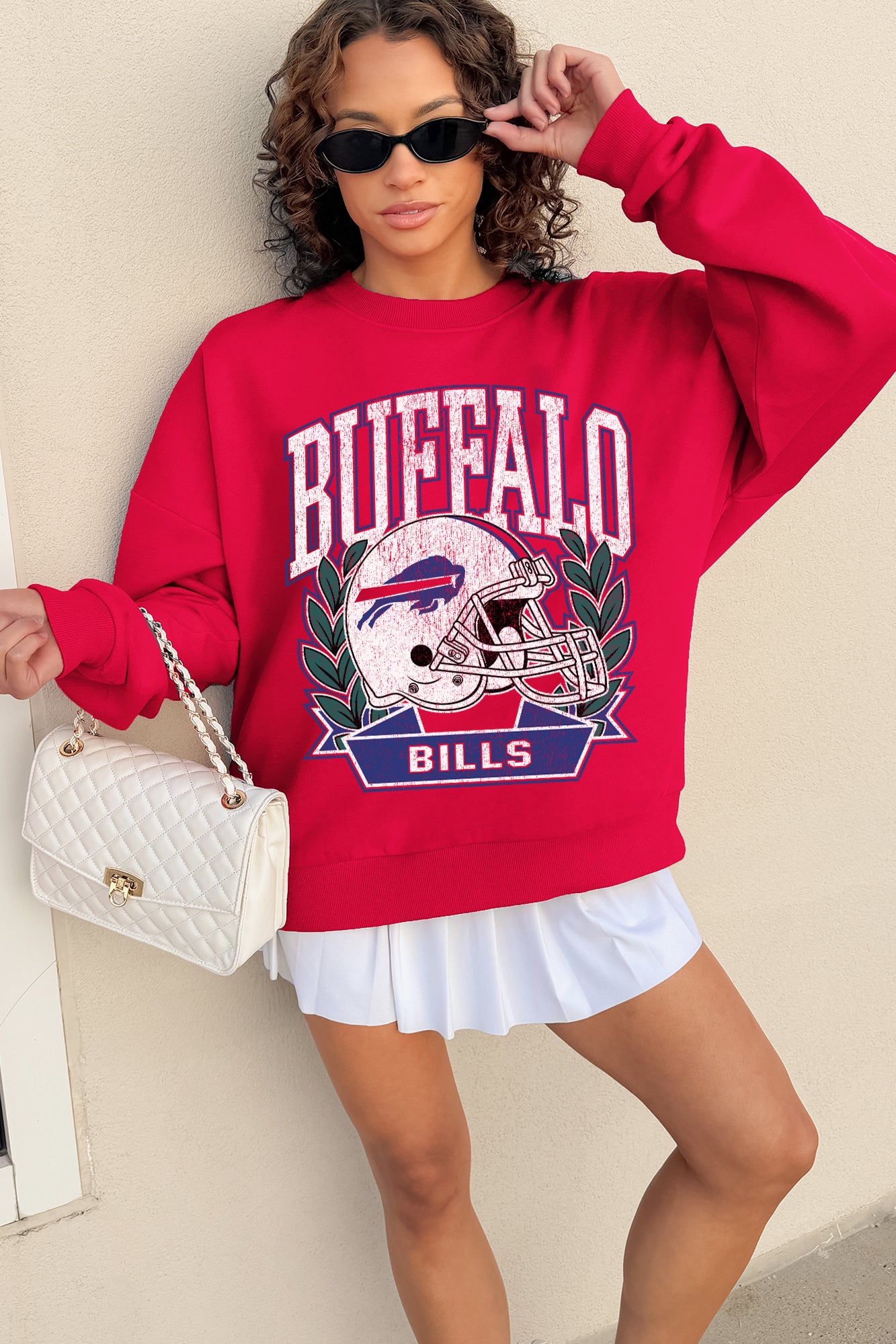 BUFFALO BILLS CLASSIC ARCHIVES PREMIUM FLEECE DROP SHOULDER CREWNECK PULLOVER