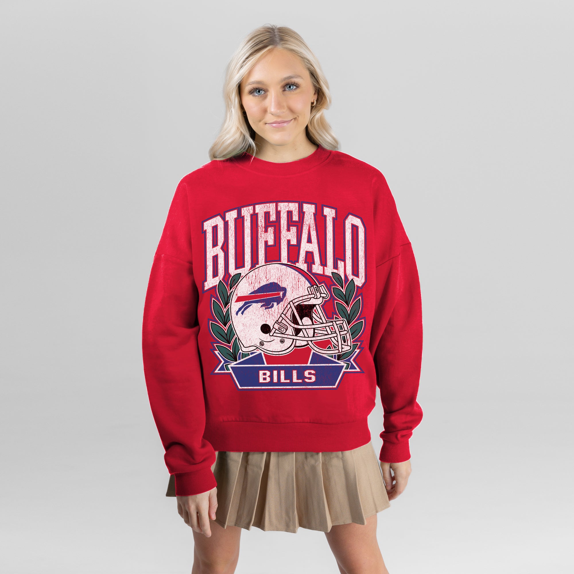 BUFFALO BILLS CLASSIC ARCHIVES PREMIUM FLEECE DROP SHOULDER CREWNECK PULLOVER