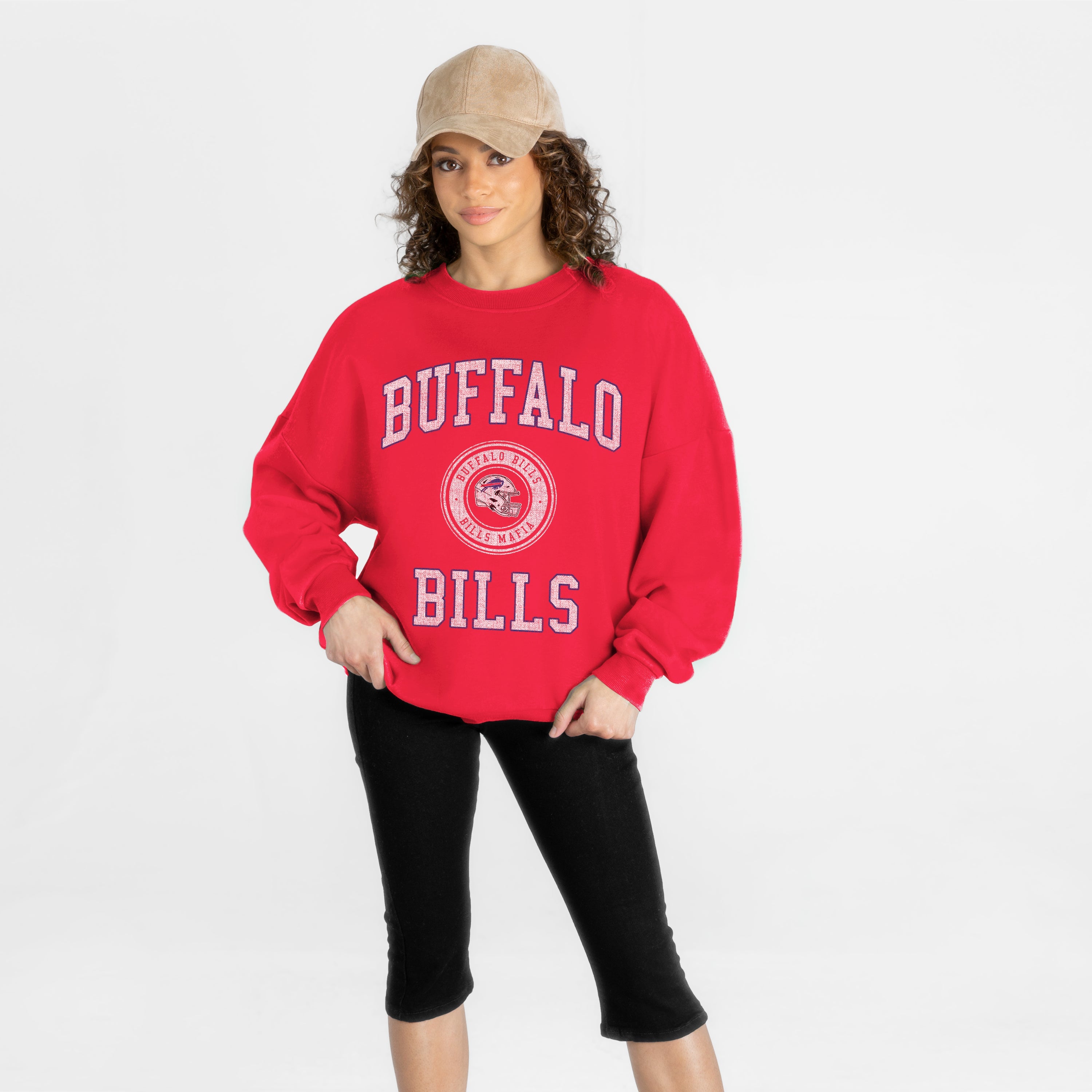 BUFFALO BILLS PRIME PLAY PREMIUM FLEECE DROP SHOULDER CREWNECK PULLOVER
