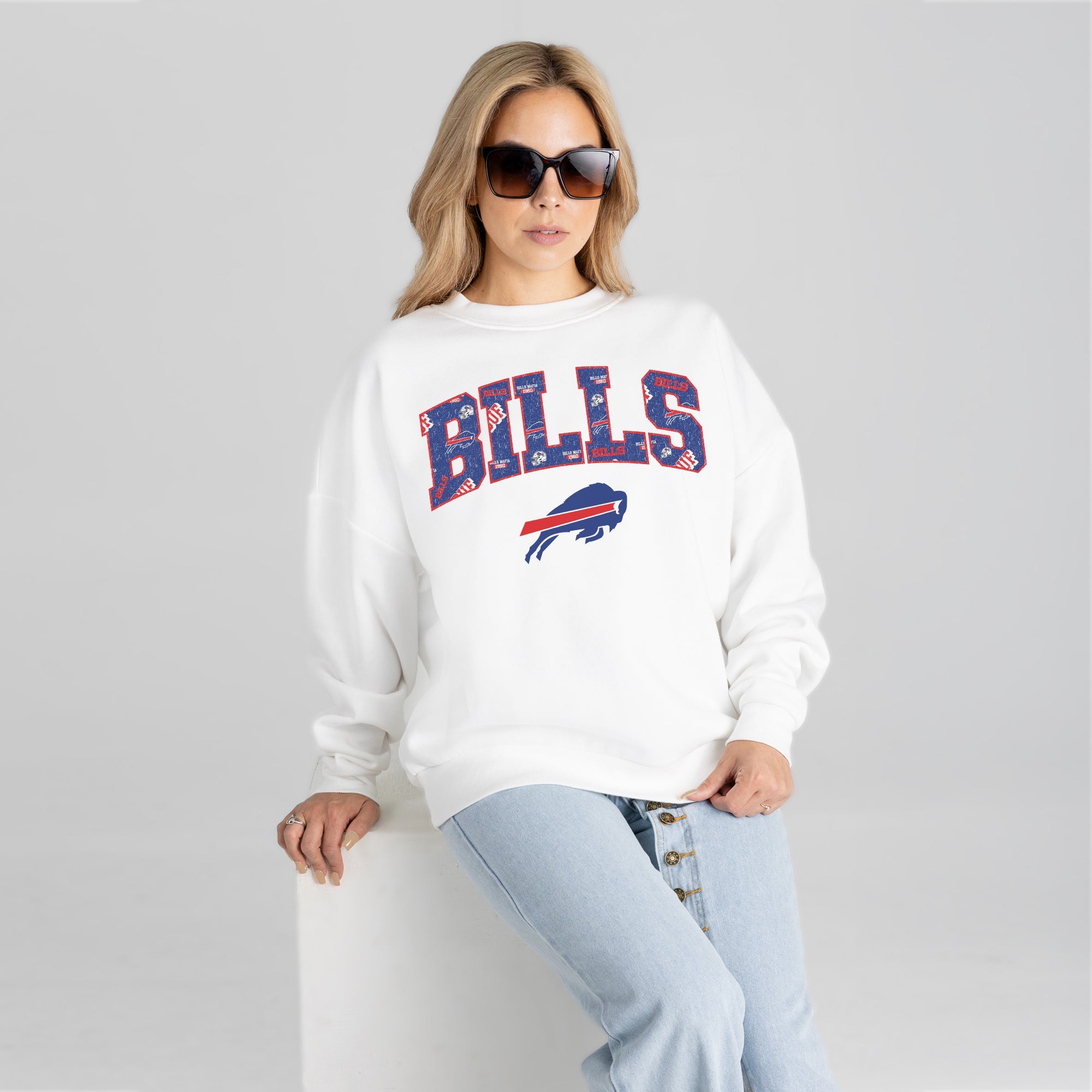BUFFALO BILLS SWEET PLAY PREMIUM FLEECE DROP SHOULDER CREWNECK PULLOVER