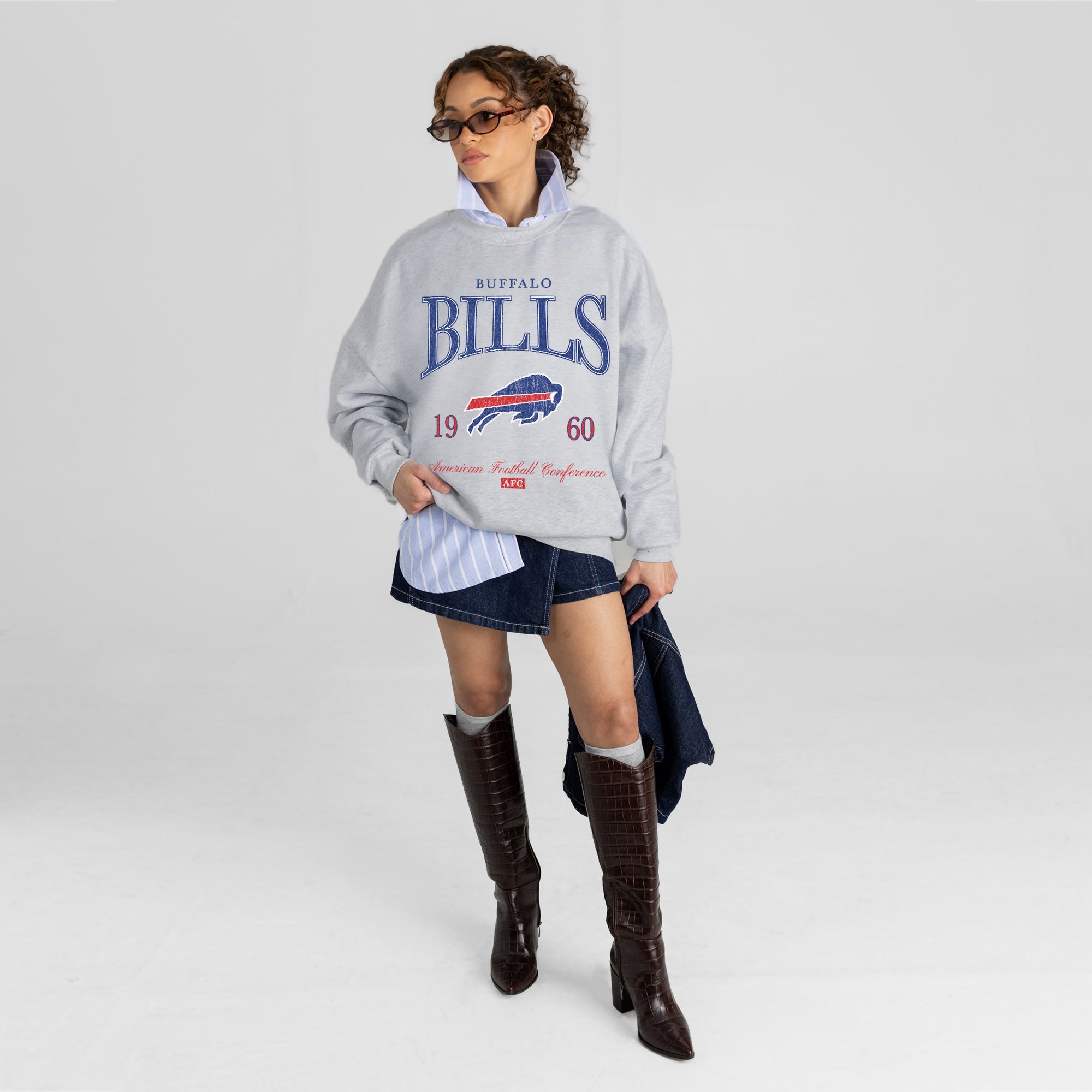 BUFFALO BILLS INSTANT CLASSIC PREMIUM FLEECE DROP SHOULDER CREWNECK PULLOVER