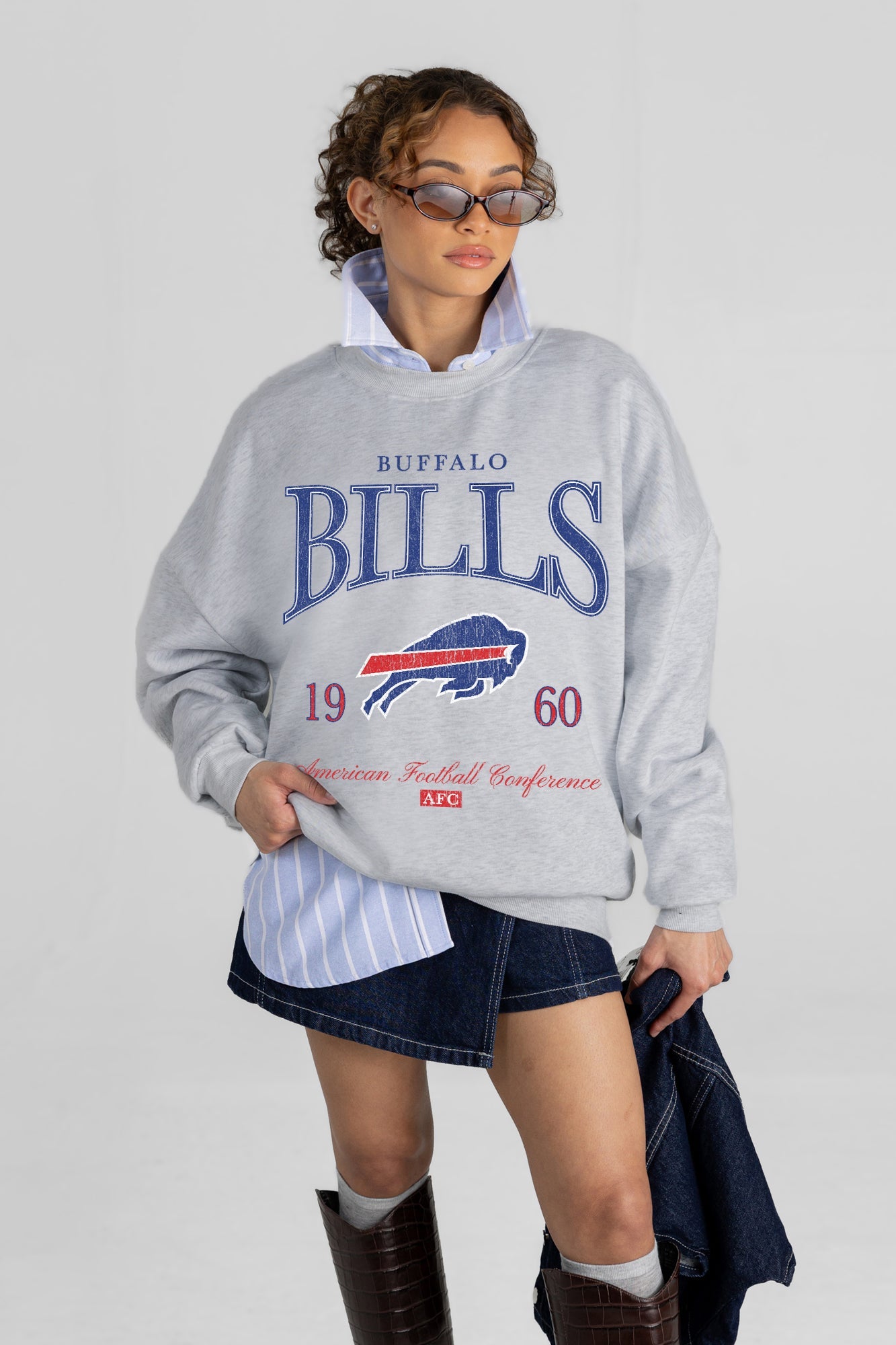 BUFFALO BILLS INSTANT CLASSIC PREMIUM FLEECE DROP SHOULDER CREWNECK PULLOVER