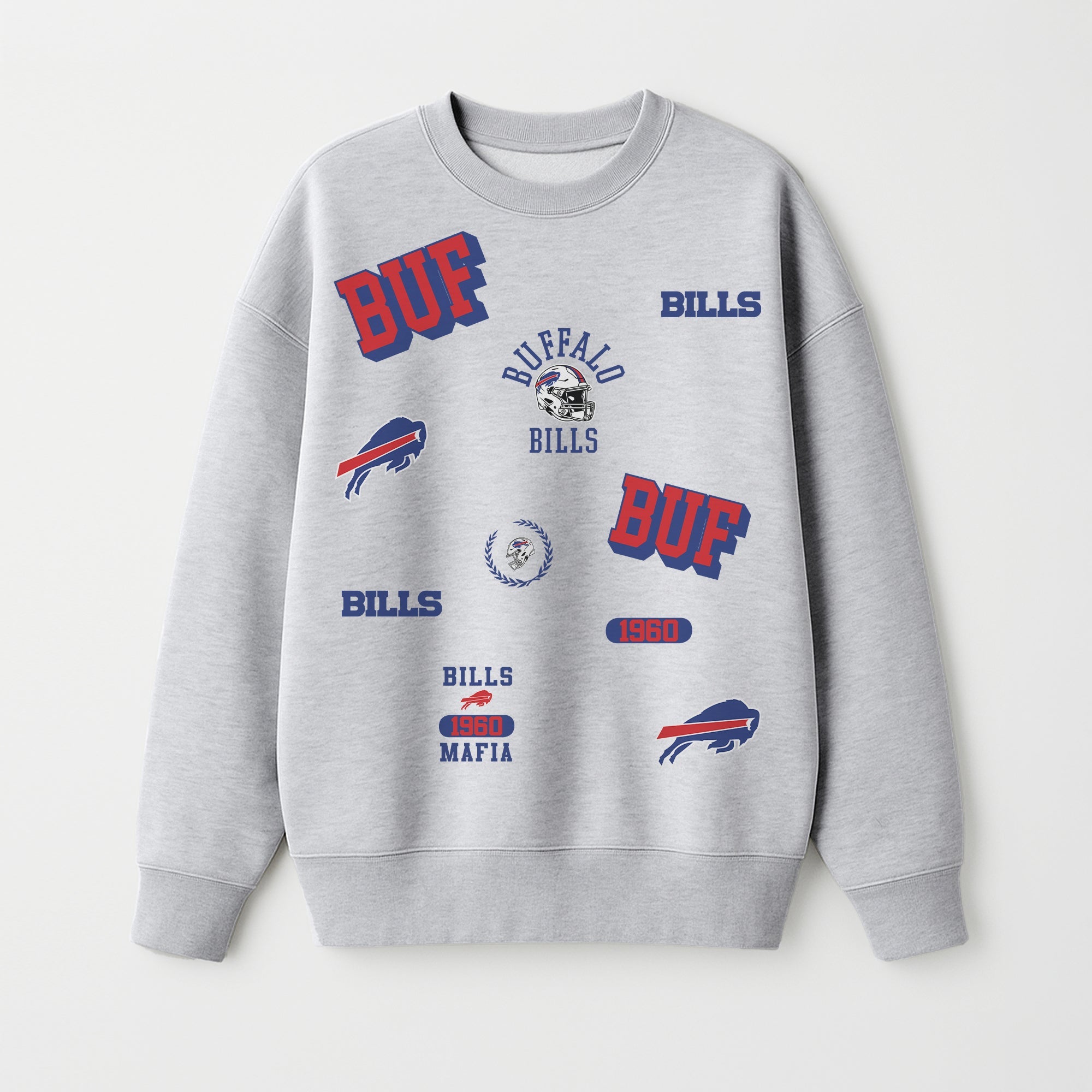 BUFFALO BILLS ALL IN REPEAT PREMIUM FLEECE DROP SHOULDER CREWNECK PULLOVER
