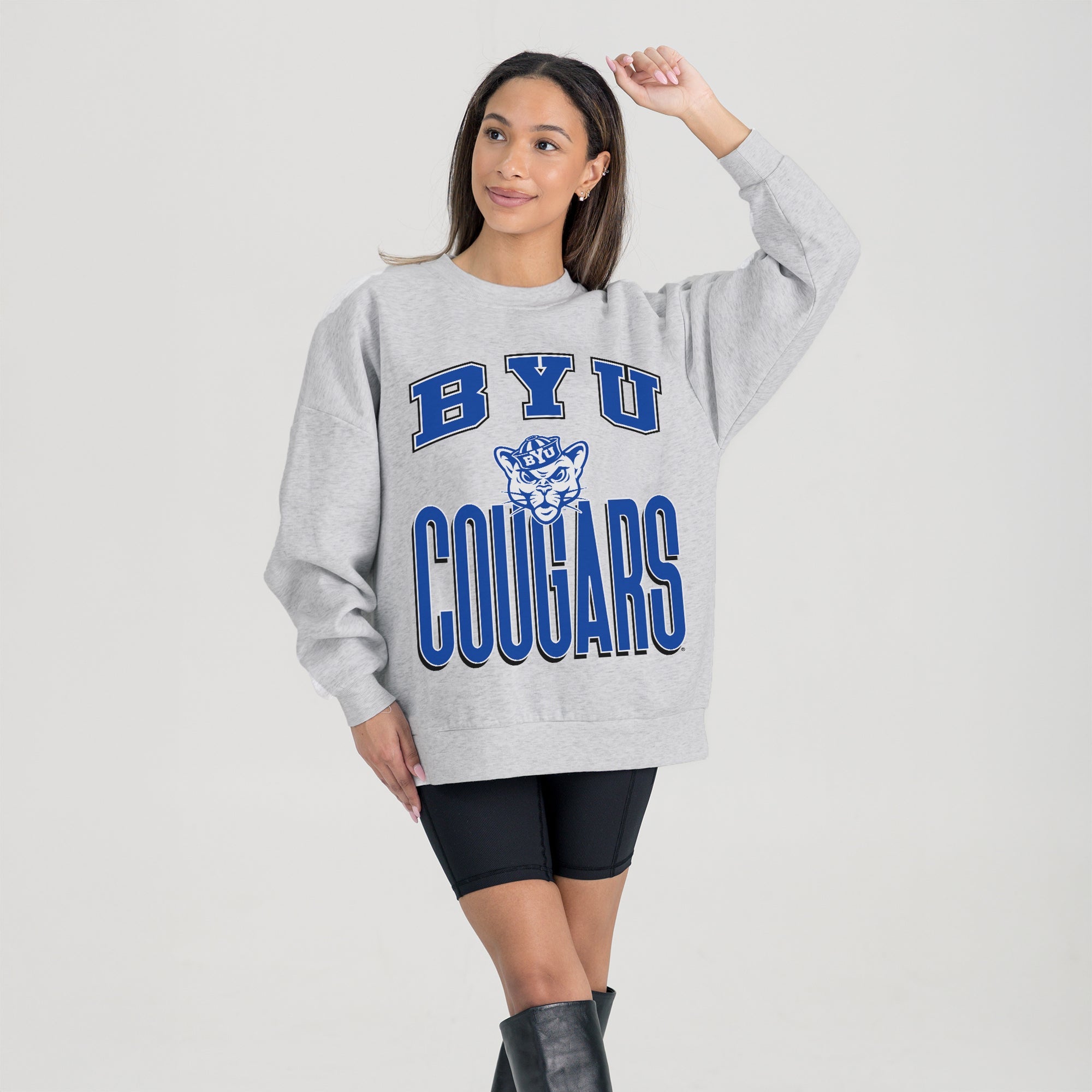 BYU COUGARS FIERCE FOCUS PREMIUM FLEECE DROP SHOULDER CREWNECK PULLOVER