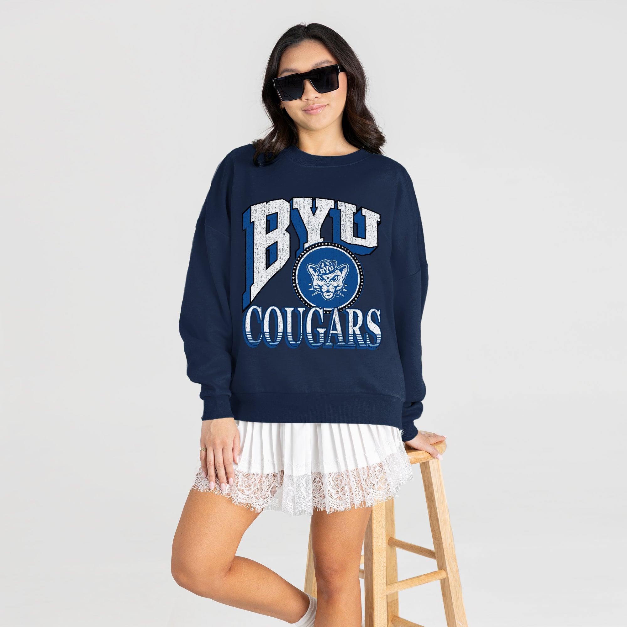 BYU COUGARS MAIN CHARACTER PREMIUM FLEECE DROP SHOULDER CREWNECK PULLOVER