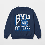 BYU COUGARS MAIN CHARACTER PREMIUM FLEECE DROP SHOULDER CREWNECK PULLOVER