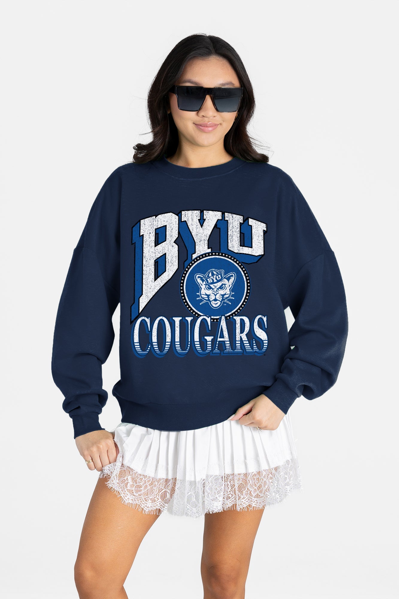 BYU COUGARS MAIN CHARACTER PREMIUM FLEECE DROP SHOULDER CREWNECK PULLOVER