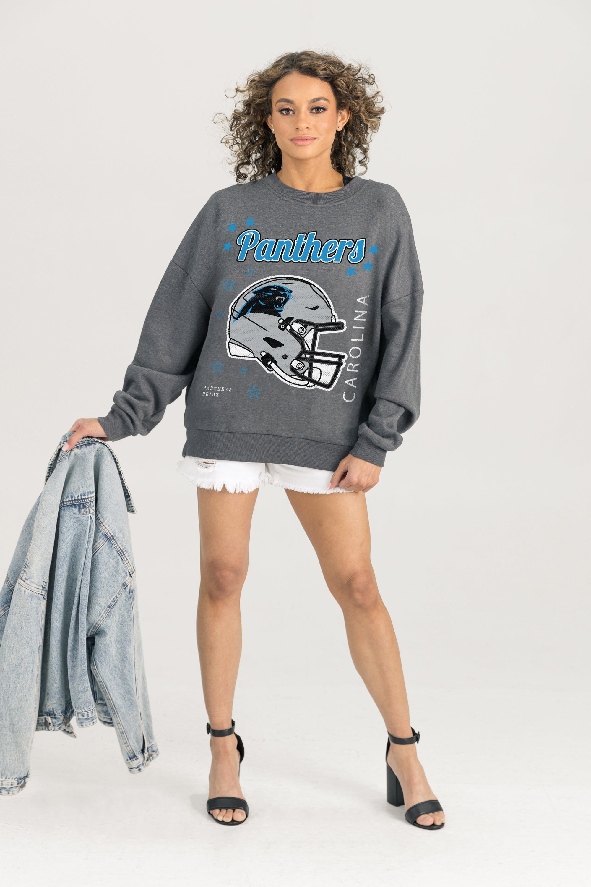 CAROLINA PANTHERS READY TO RUMBLE PREMIUM FLEECE DROP SHOULDER CREWNECK PULLOVER