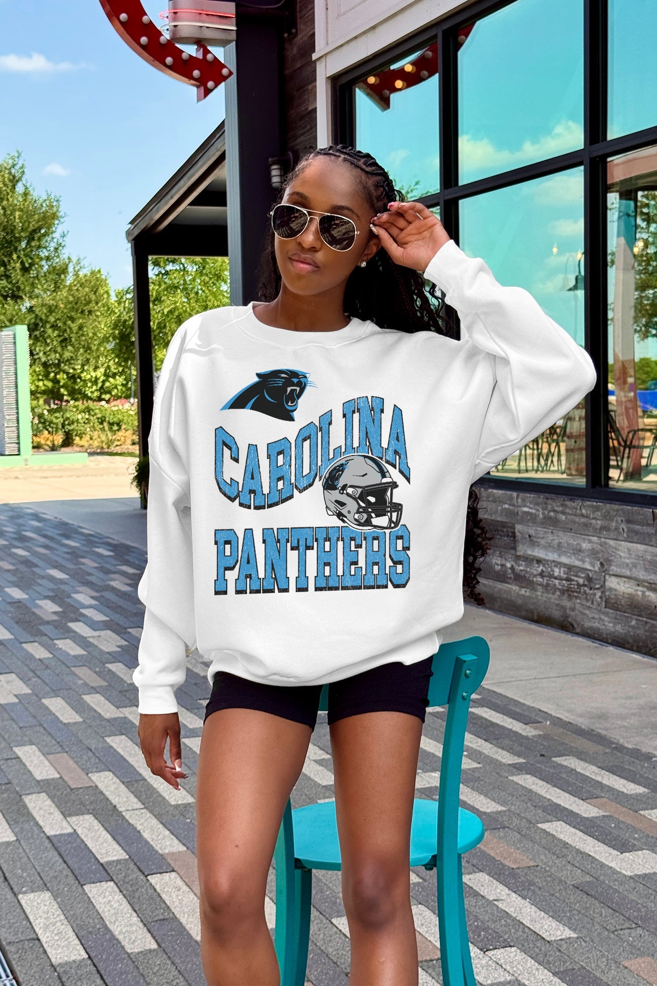CAROLINA PANTHERS HARD EARNED PREMIUM FLEECE CREWNECK PULLOVER