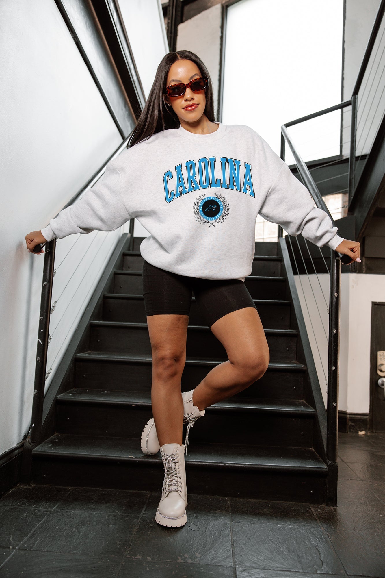 CAROLINA PANTHERS TRADITION REFINED PREMIUM FLEECE CREWNECK PULLOVER