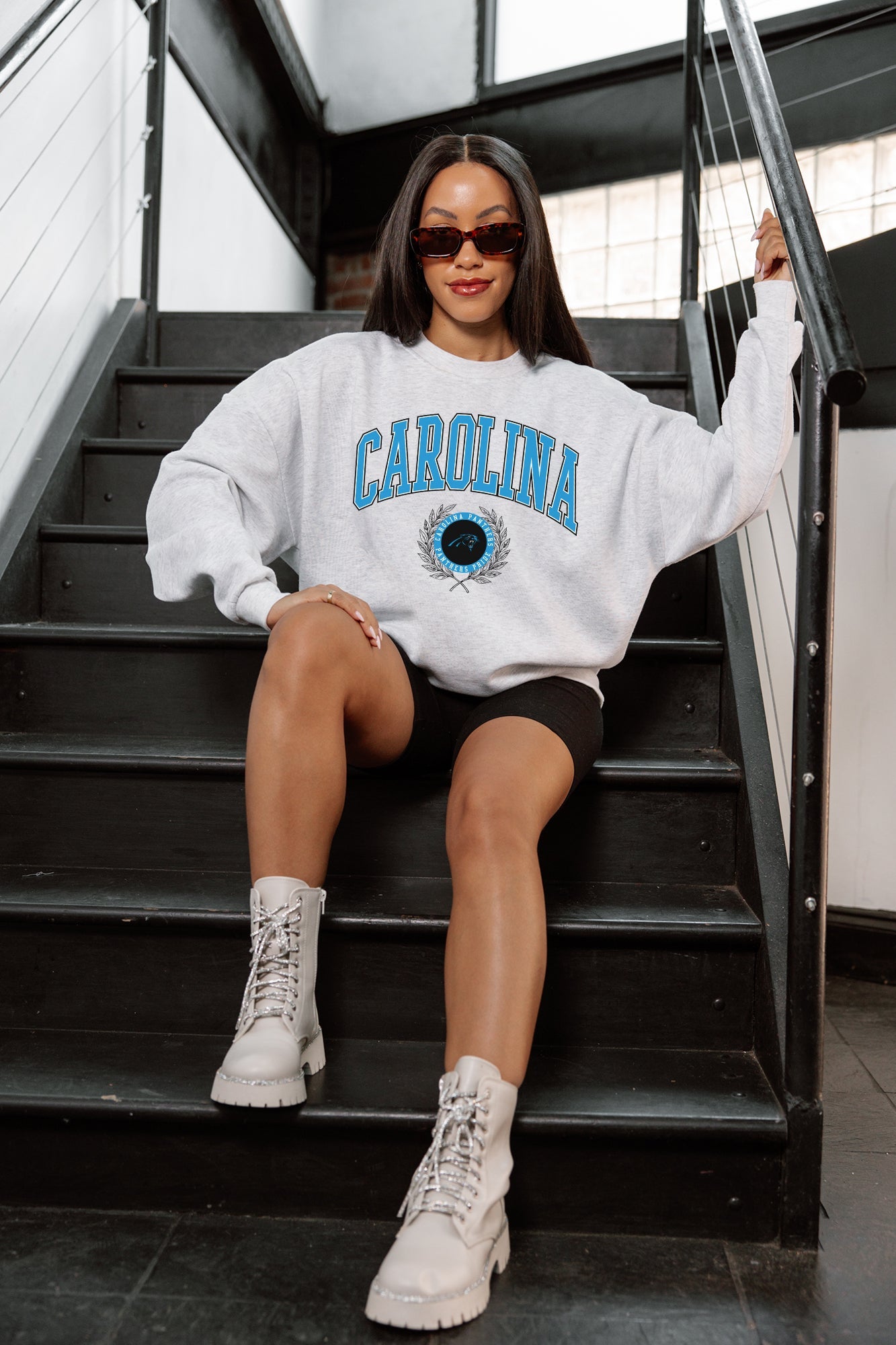 CAROLINA PANTHERS TRADITION REFINED PREMIUM FLEECE CREWNECK PULLOVER