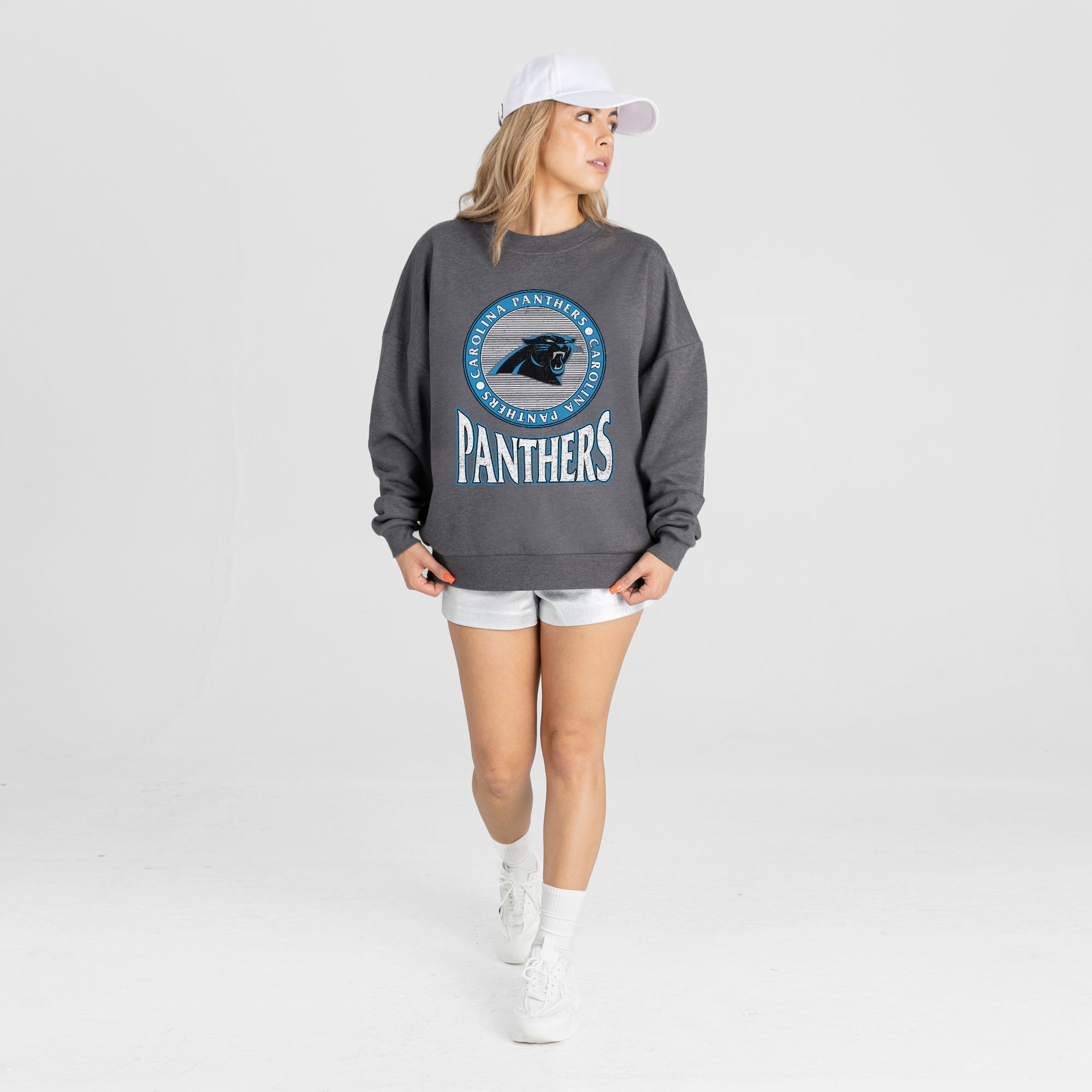 CAROLINA PANTHERS SATURDAY SEAL PREMIUM FLEECE DROP SHOULDER CREWNECK PULLOVER