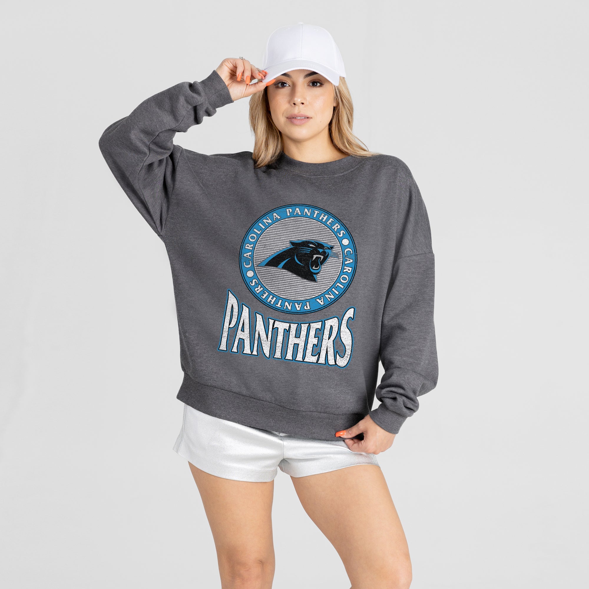 CAROLINA PANTHERS SATURDAY SEAL PREMIUM FLEECE DROP SHOULDER CREWNECK PULLOVER