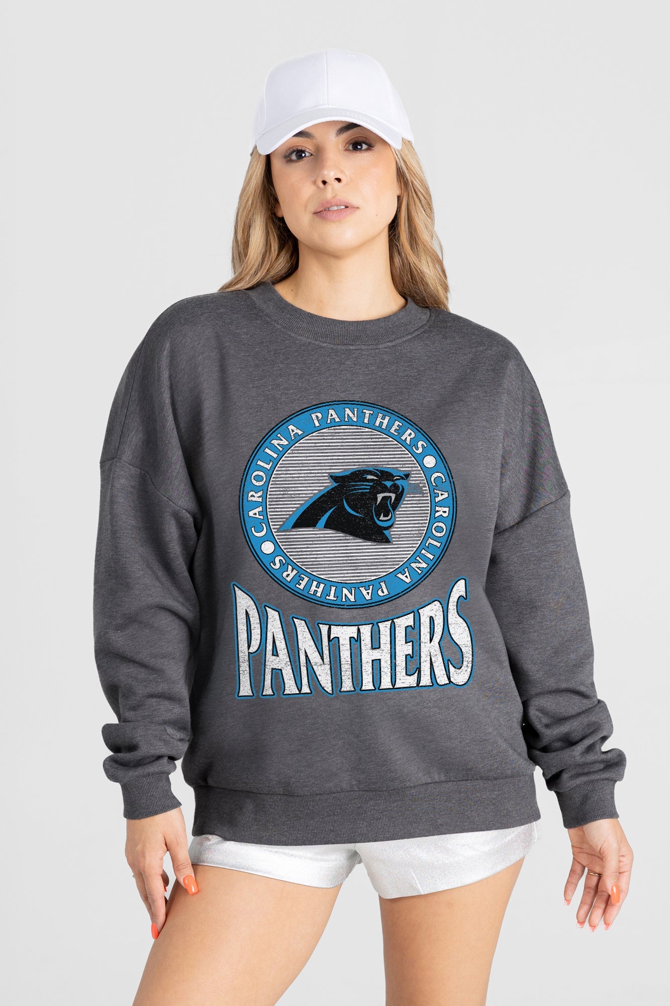 CAROLINA PANTHERS SATURDAY SEAL PREMIUM FLEECE DROP SHOULDER CREWNECK PULLOVER