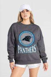 CAROLINA PANTHERS SATURDAY SEAL PREMIUM FLEECE DROP SHOULDER CREWNECK PULLOVER